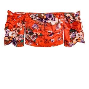 Red floral off shoulder crop top